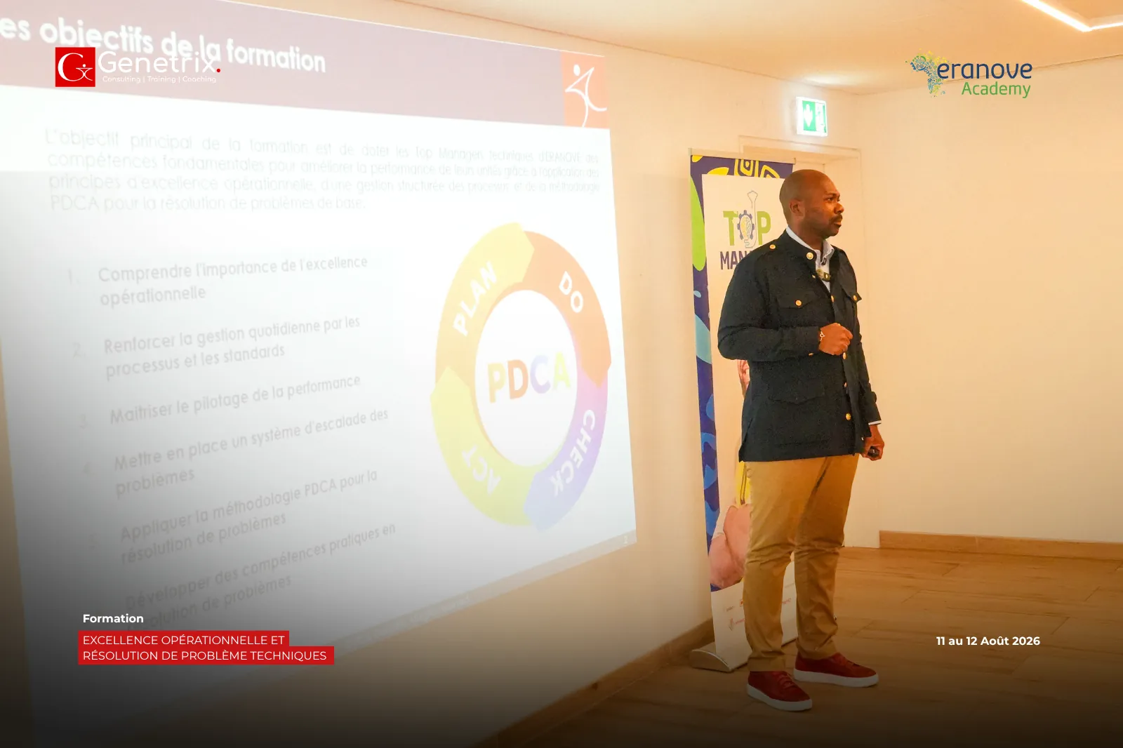 Formateur Genetrix présentant le cycle PDCA devant les managers du Groupe Eranove